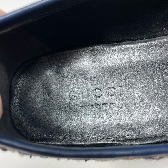 Gucci Jordaan Tweed Check Horsebit Flat Loafers Red White Blue Gold EU 37 - Picture 11 of 14